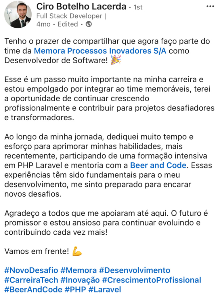 Depoimento de aluno enviado