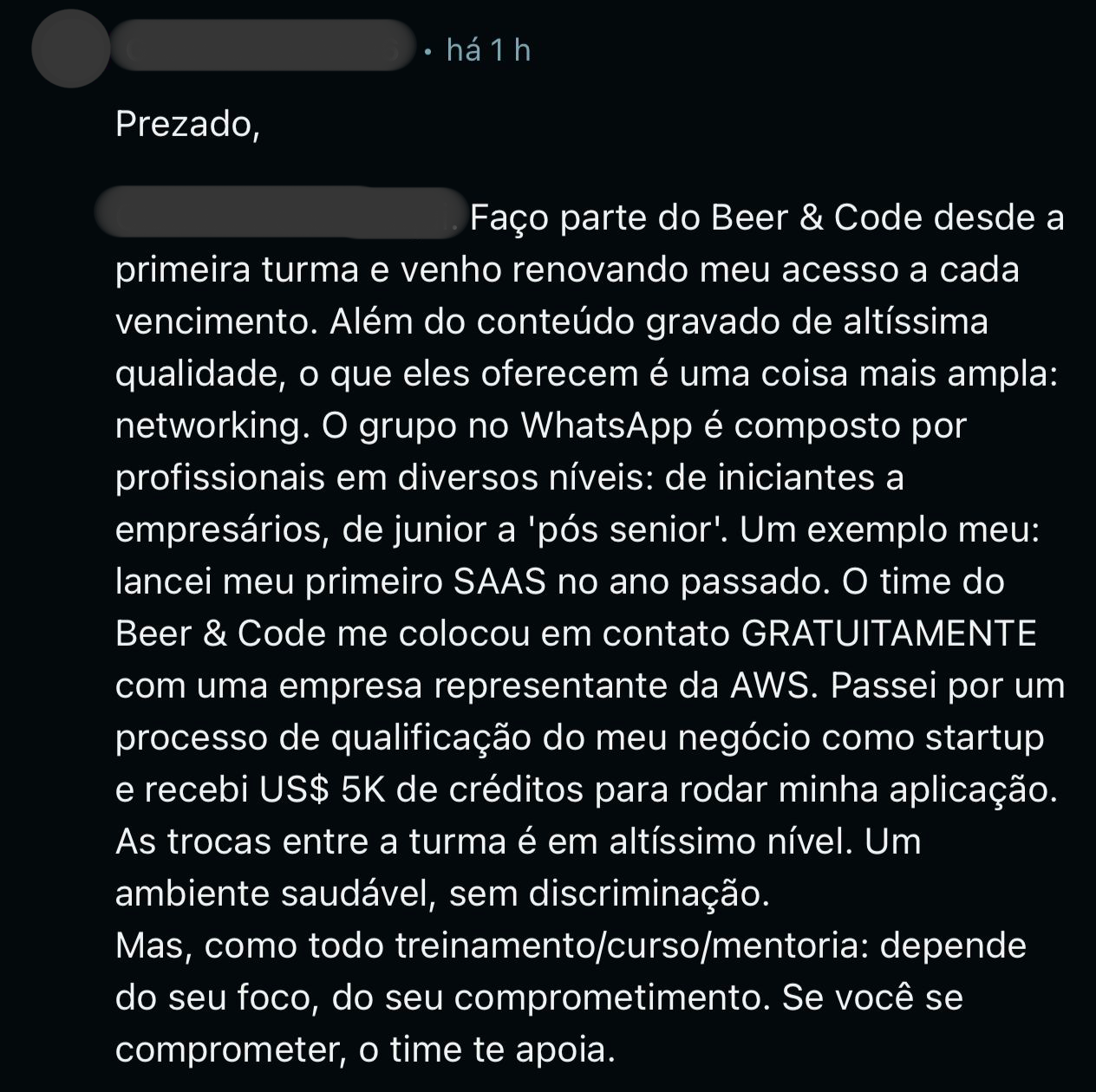 Depoimento de aluno enviado