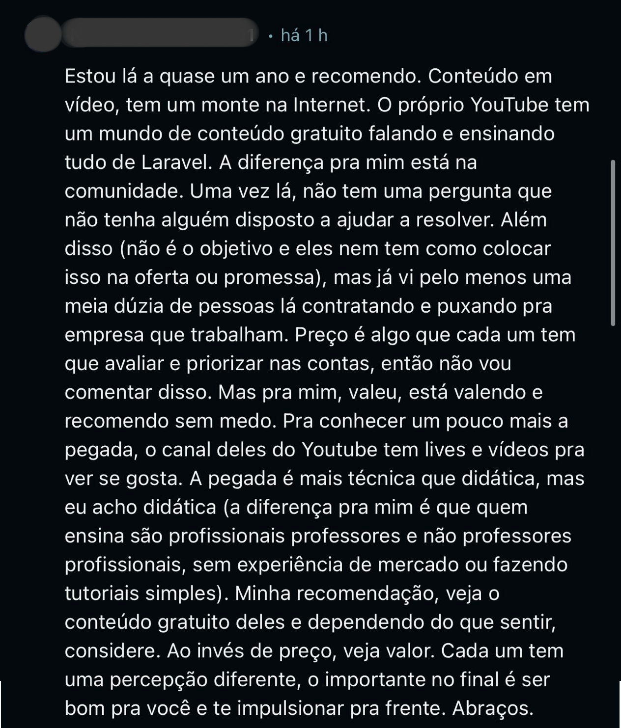 Depoimento de aluno enviado