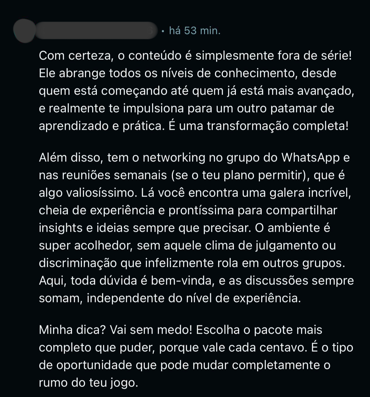 Depoimento de aluno enviado